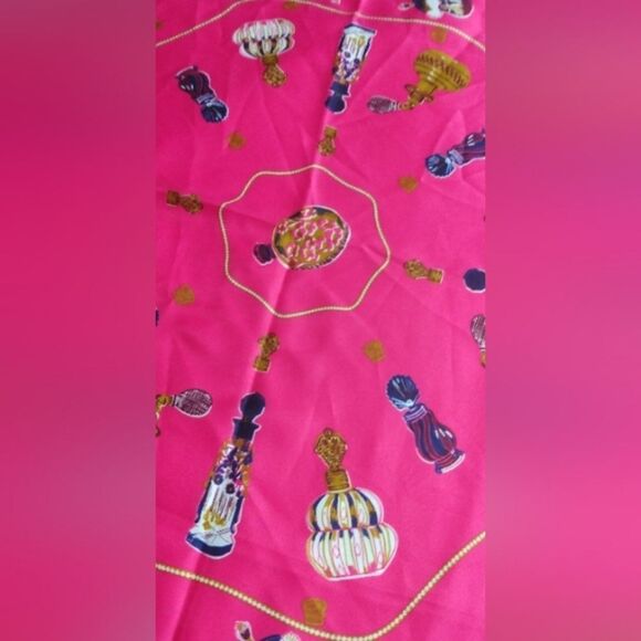 Vibrant Hot Pink Scarf with Vintage Perfume Bottles Large - Picture 7 of 13